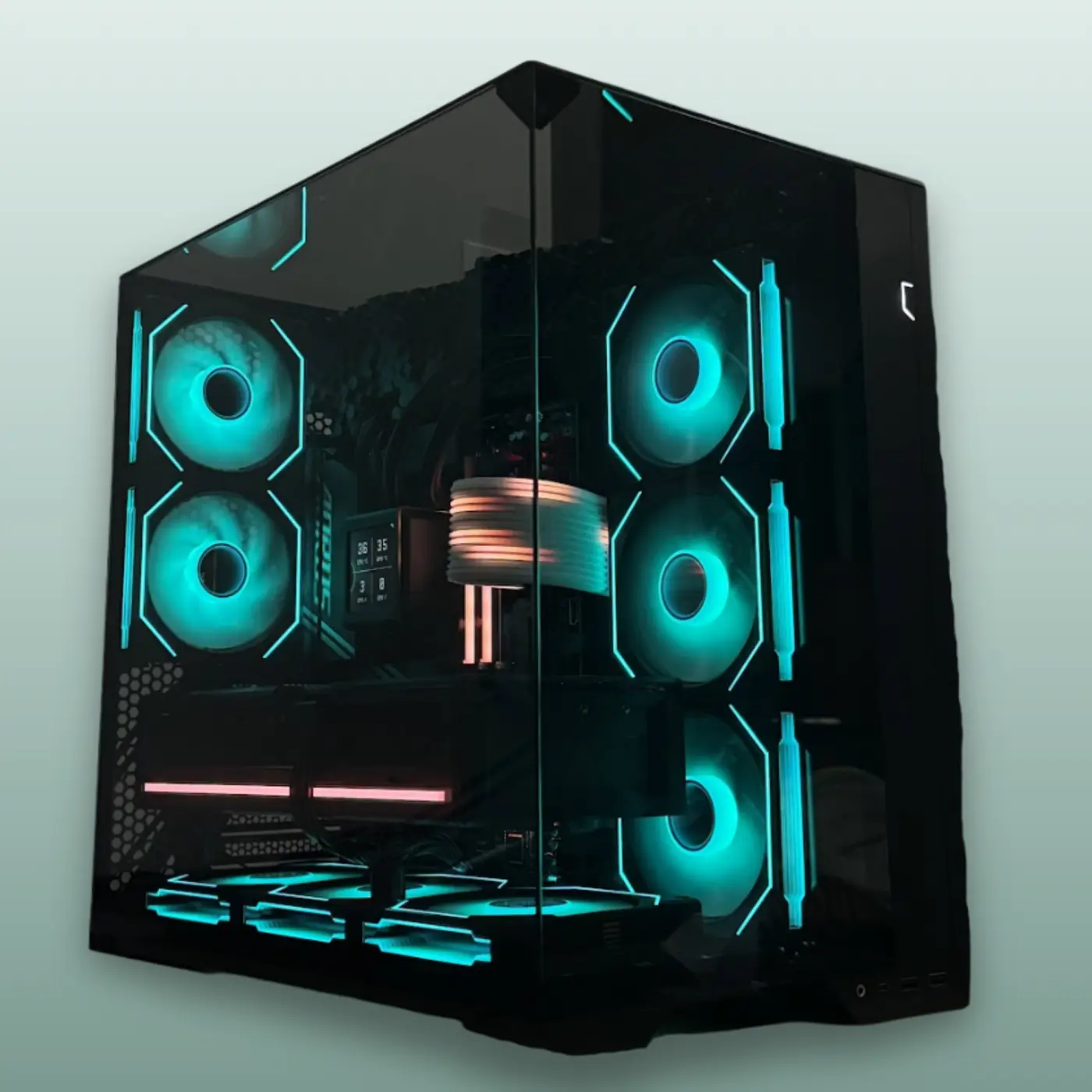 Lian-Li O11 Vision compact grommet cover and RTX 5090 custom cooler - hero image